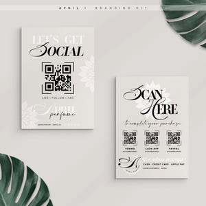 APRIL I Scan to Pay CANVA Vorlagen, QR Code Social Media Schild, 3 Größen + Extras. Elegante Scan to Pay & Qr Sign druckbare Vorlagen.