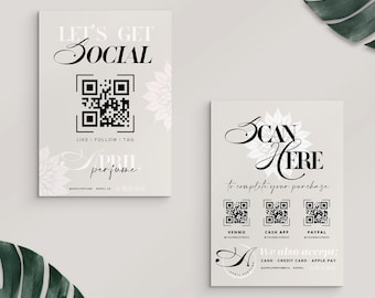 APRIL I Scan to Pay CANVA Templates, QR Code Social Media Sign, 3 sizes + Extras. Elegant Scan to Pay & Qr Sign printable templates.