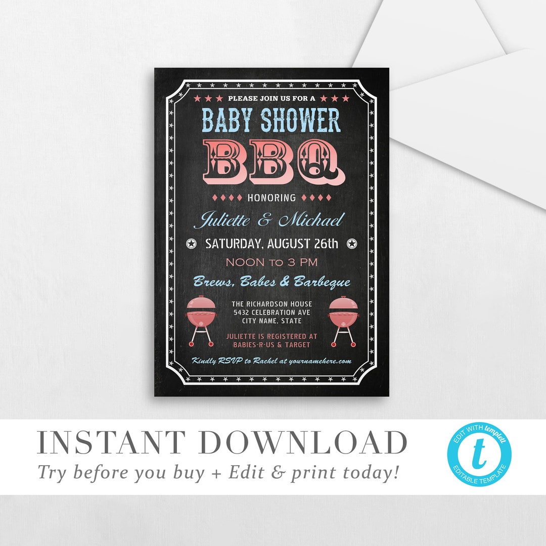 Baby Shower BBQ Invitation | Printable Editable Baby Shower Invitation ...
