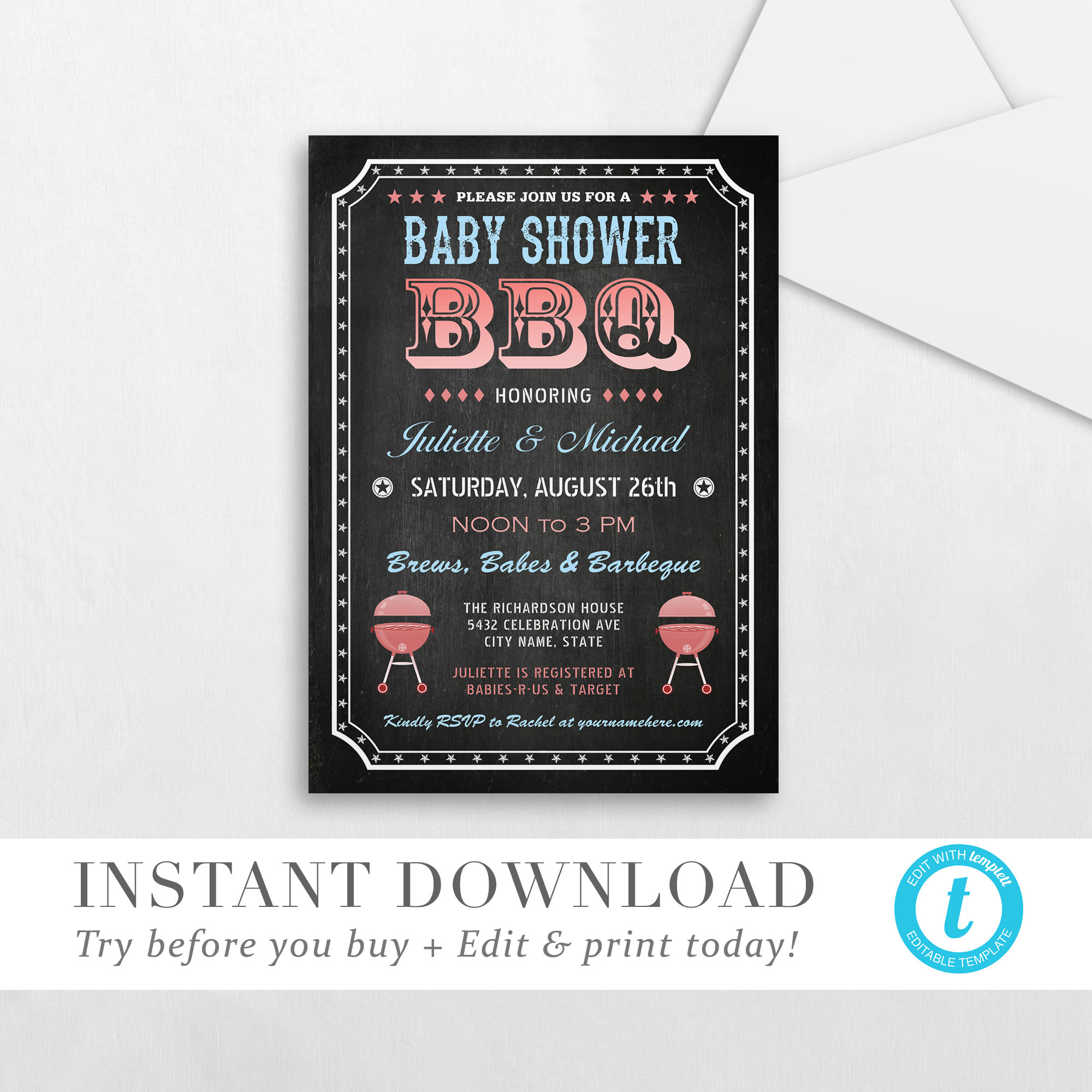 Baby Shower BBQ Invitation Printable Editable Baby Shower | Etsy