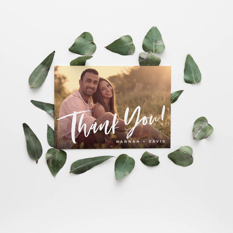 Modern Chic Script THANK YOU CARD Template 3 Sizes Instant Download Editable Printable Your Photo Thank You Card Wedding Templett