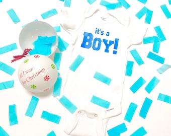 Personalized Christmas Gender Reveal Ornament: Confetti Onesie Surprise