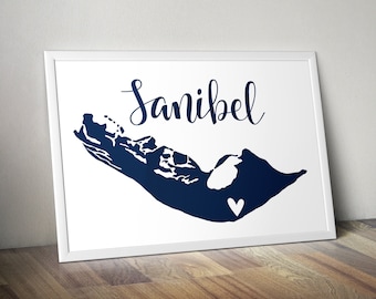 Sanibel Island Digital Download // Hand Lettered. Sanibel Map Art. Sanibel Art. Sanibel Home Decor. Wall Art. Sanibel Beach Decor. Florida