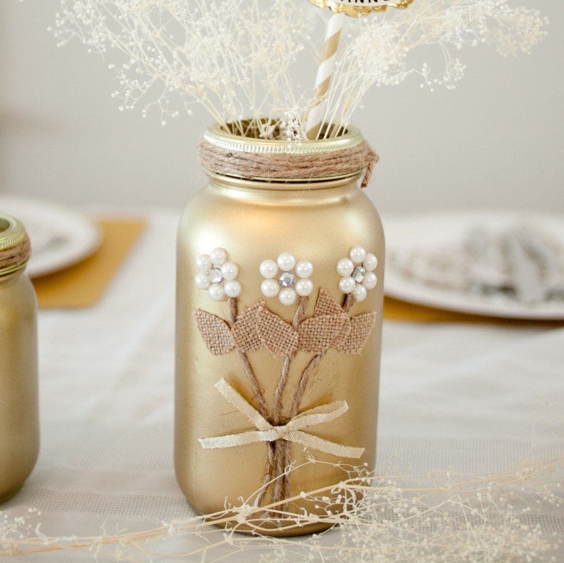 Gold Mason Jar Rustic Wedding Mason Jar Decor Country | Etsy