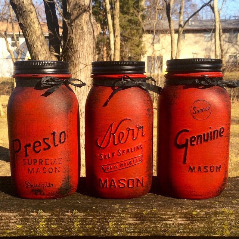 Rustic Red Mason jars Red vintage Mason Jars Rustic Mason Etsy
