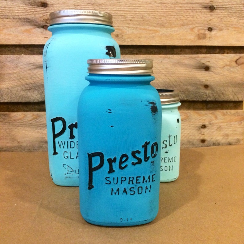 Mason Jar Kitchen Canister Set Vintage Turquoise Mason jars Etsy