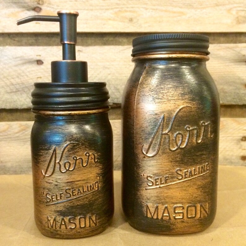 Vintage Mason Jar Bathroom Set Black Copper Bathroom Set Etsy