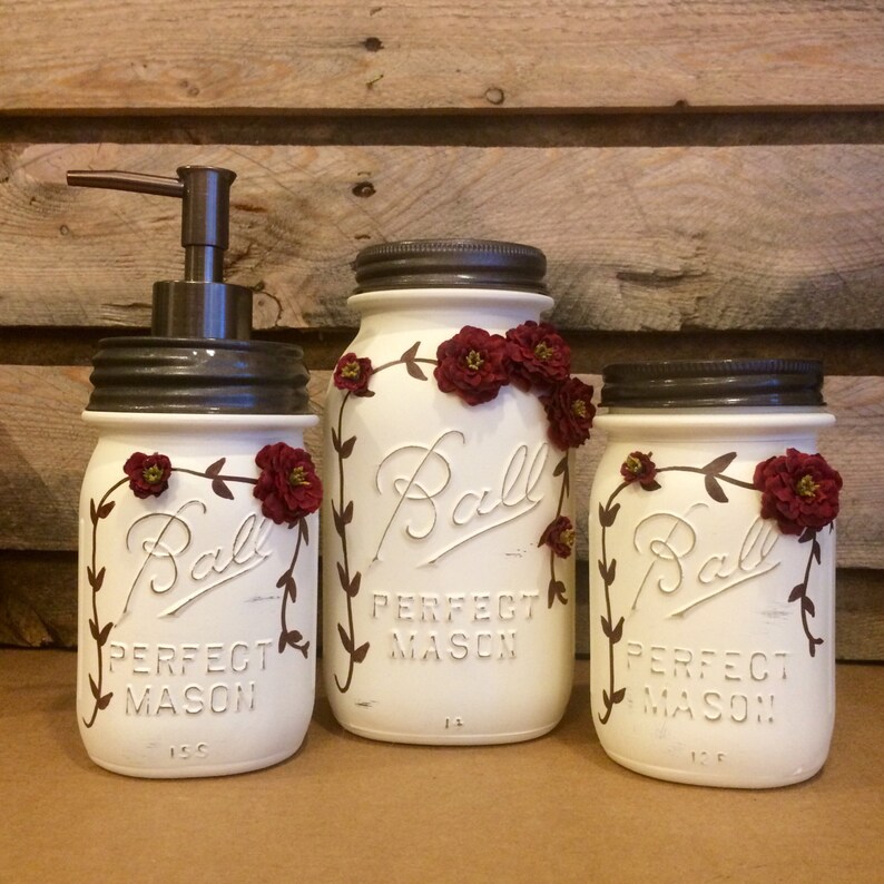 Shabby Chic Mason Jar Bathroom Set Mason Jar Desk Set Etsy