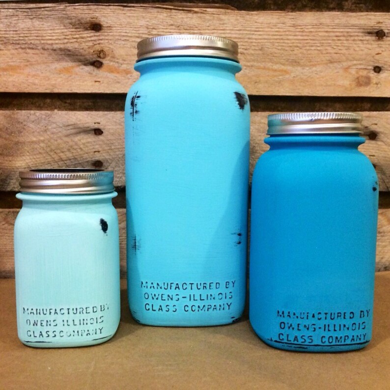 Mason Jar Kitchen Canister Set Vintage Turquoise Mason jars Etsy