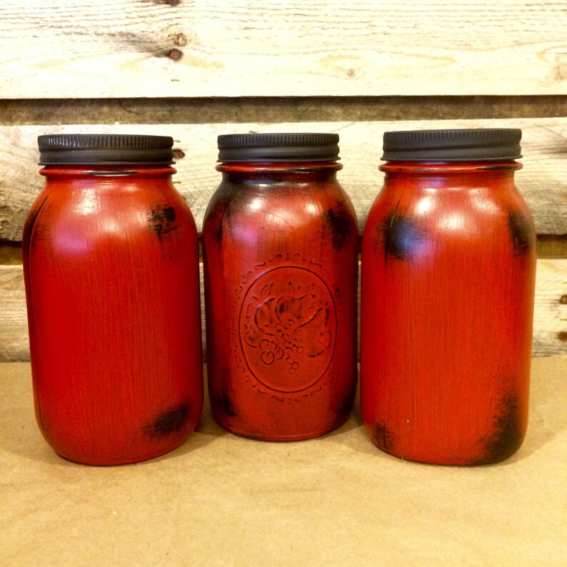 Rustic Red Mason jars Red Vintage Jars Mason Jar Etsy