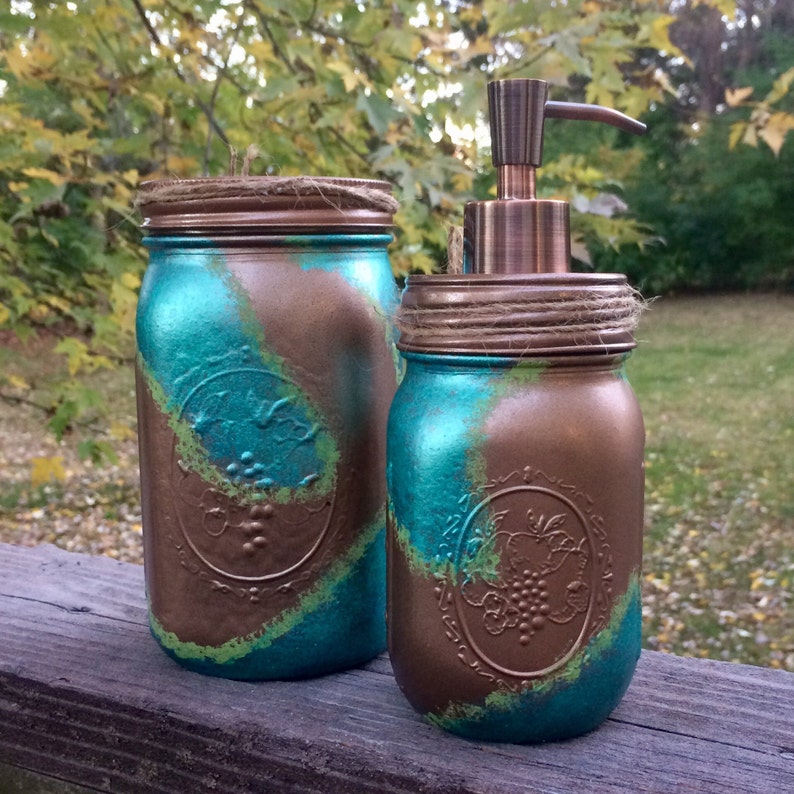 Mason Jar Bathroom Set Hammered Copper Bathroom Set Rustic Etsy