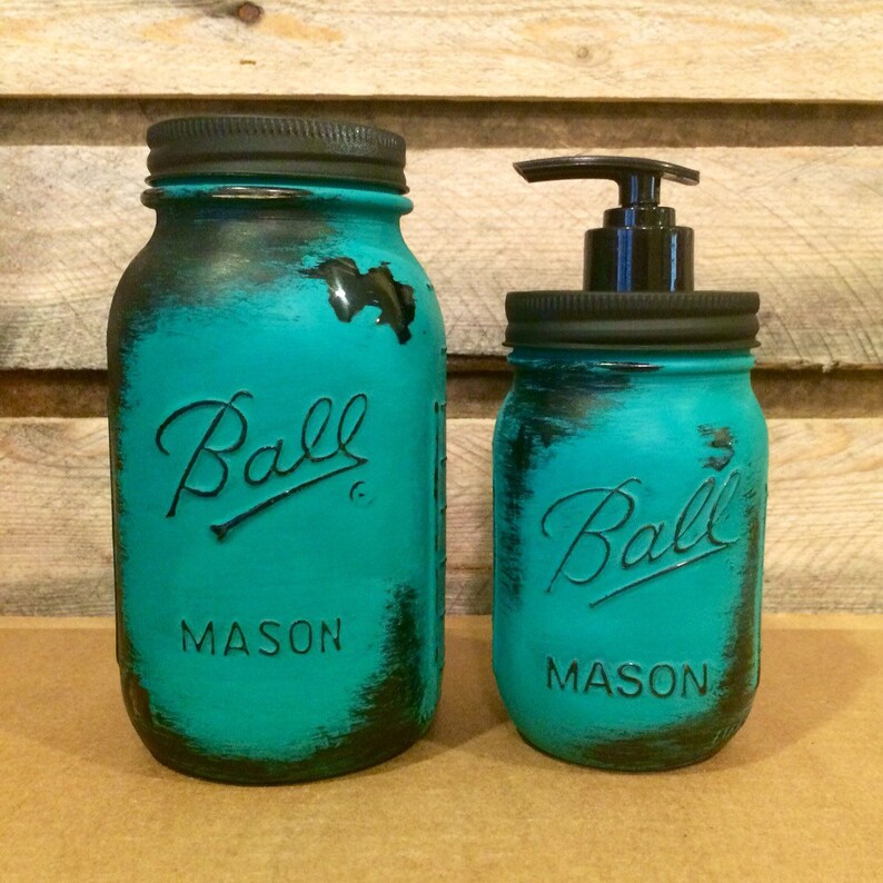 Mason Jar Bathroom Set Rustic Turquoise Mason jars Turquoise | Etsy