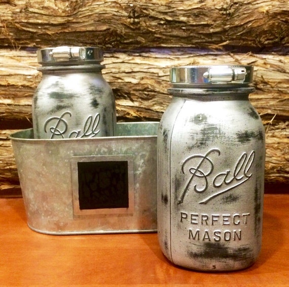 Rustic Silver Mason Jars Industrial Mason Jar Stainless Etsy