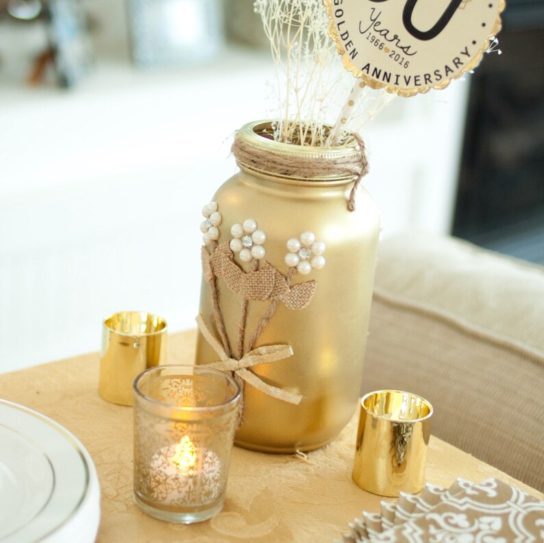 Gold Mason Jar Rustic Wedding Mason Jar Decor Country Etsy