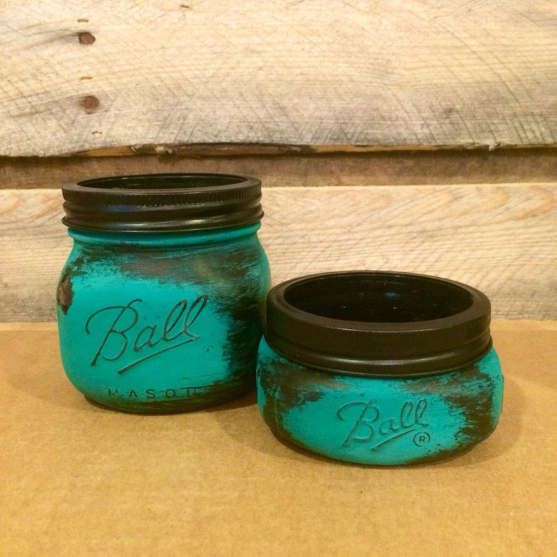 Mason Jar Bathroom Set Rustic Turquoise Mason jars Turquoise Etsy