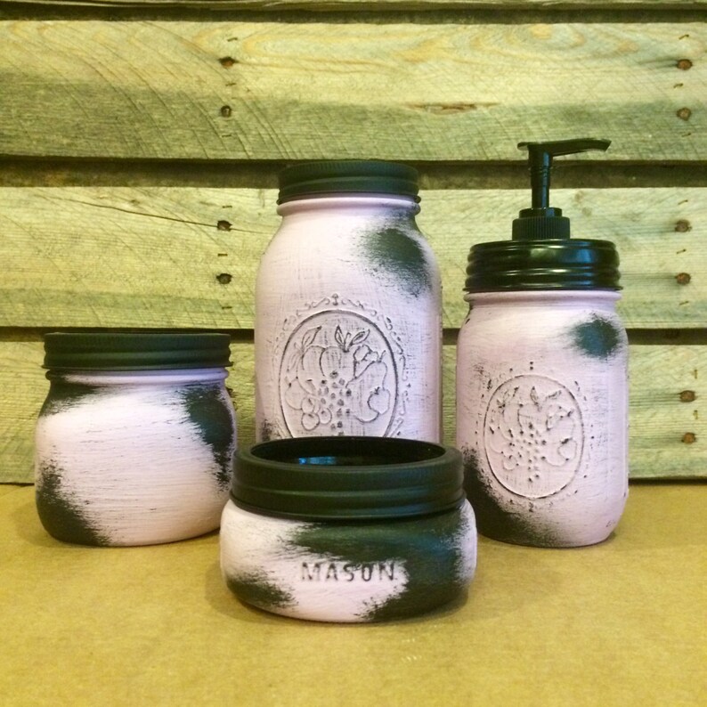 Mason Jar Bathroom Set Rustic Lavender Mason jars Lavender Etsy