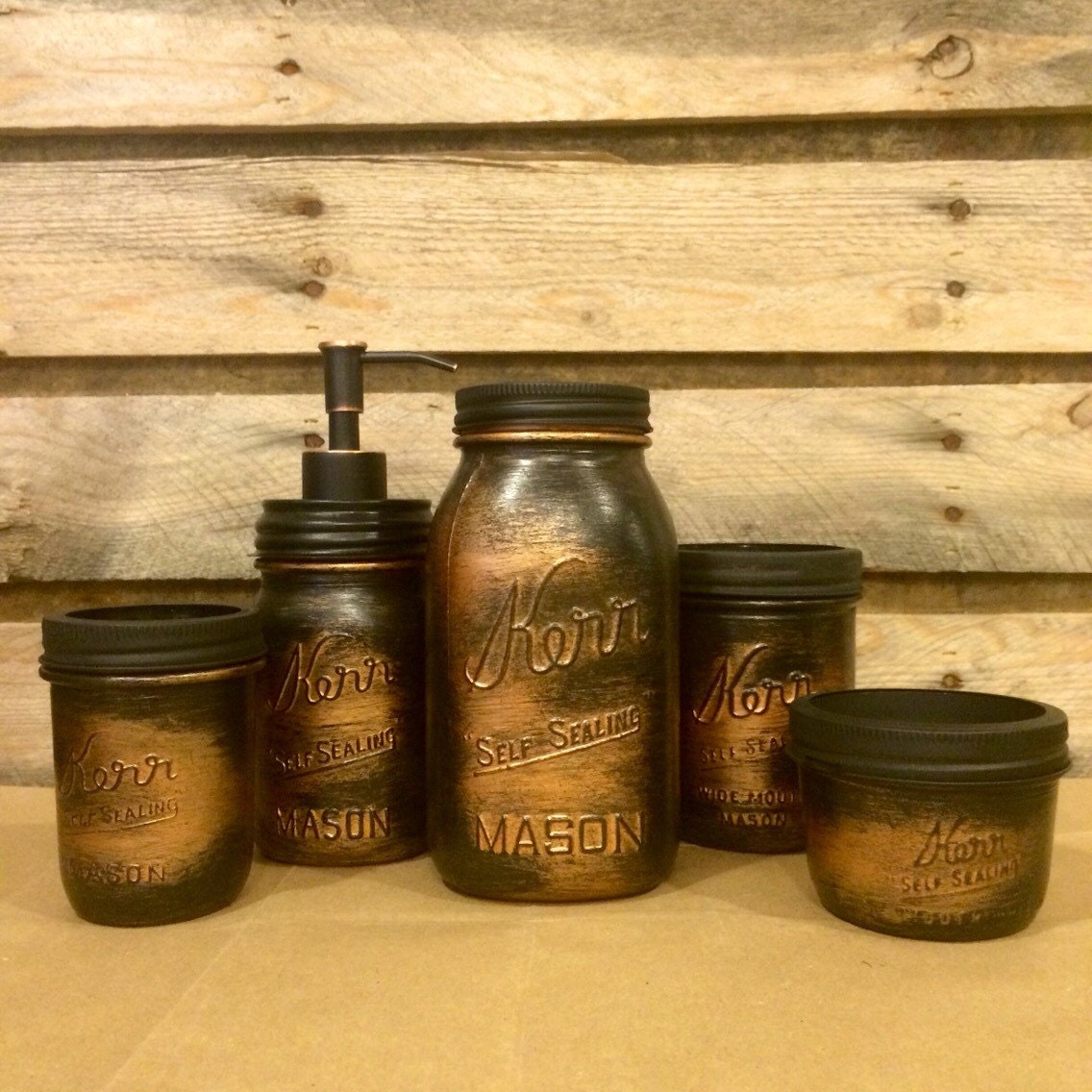 Vintage Mason Jar Bathroom Set Black Copper Bathroom Set Etsy