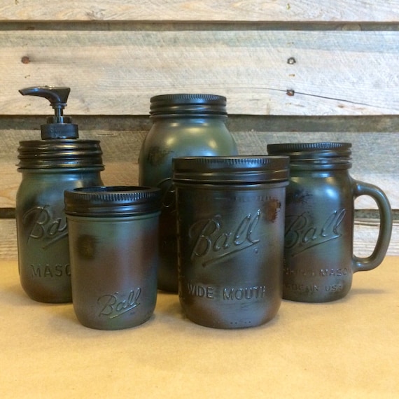 Mason Jar Bathroom Set Green Camoflauge Mason jars Mason Jar Etsy