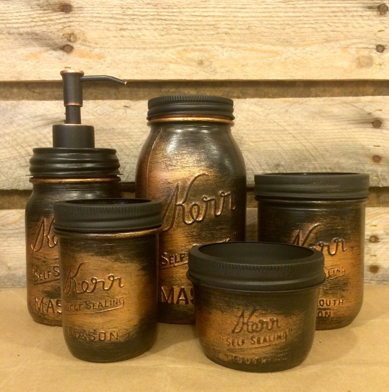 Vintage Mason Jar Bathroom Set Black Copper Bathroom Set Etsy