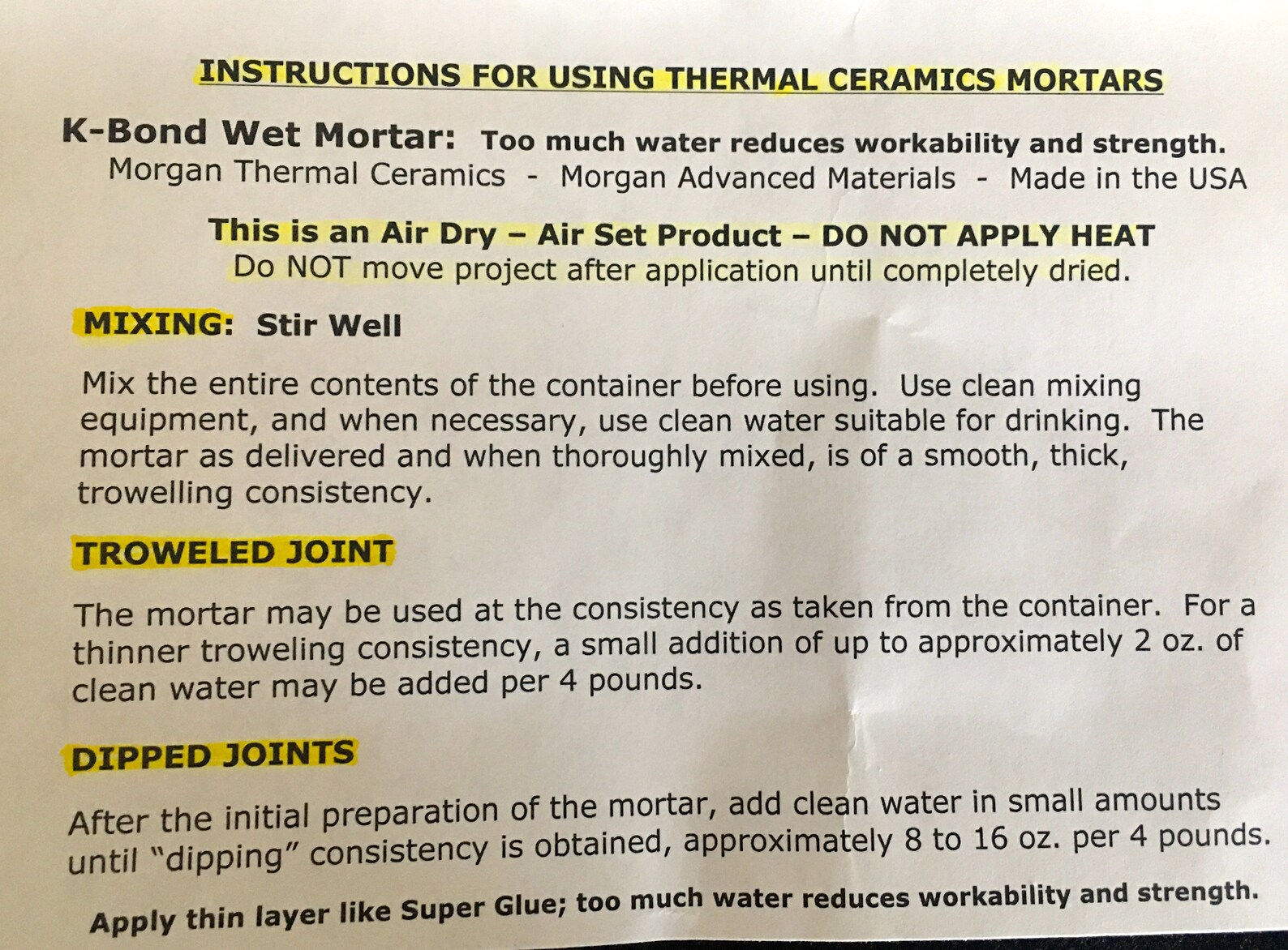 Kbond Wet Mortar 3000F Refractory Cement Repair or Bond Etsy