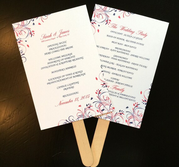 Wedding Program Fans Two Sided Custom Swirl Etsy