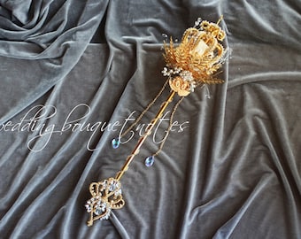 Golden Wedding Scepter Bouquet - Baroque Bridal, Rhinestone & Crystal