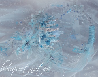 Blue Wedding Bouquet: Handmade Niagara Wreath with Crystals & Pearls