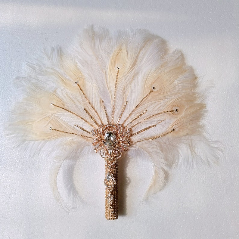 Crystal Bridal Fan Bouquet Ostrich Alternative Feather Fan - Etsy