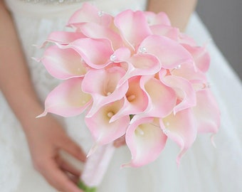 Ramo de novia de cala rosa, arreglo floral artificial (23 cm)