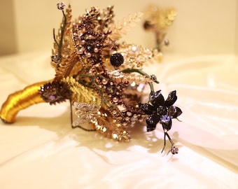 Handmade crown home decor artwork Gothic style black gold bridal bouquet