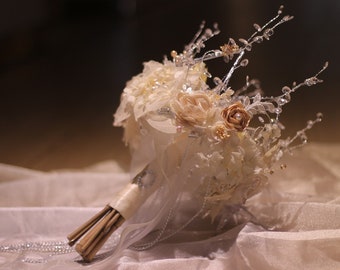 Champagne Ivory crown bridal bouquet, wedding supplies, crystal silk flowers