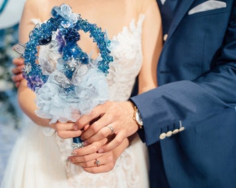 Niagara Blue Crystal Bridal Bouquet, Butterfly Sequin Brooch Bouquet