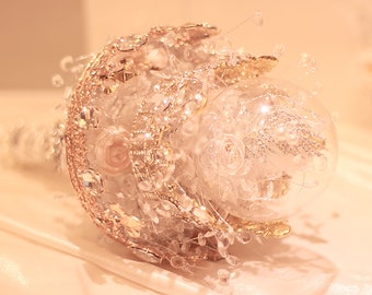 Handmade Golden Crystal Brooch Wedding Bouquet - Queen Style