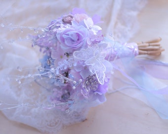 Handmade Light Purple Wedding Bouquet: Crystal Enamel Bridal Design