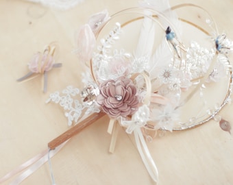 Chinese Style Bridal Bouquet Fan with Lace & Swallows Decor