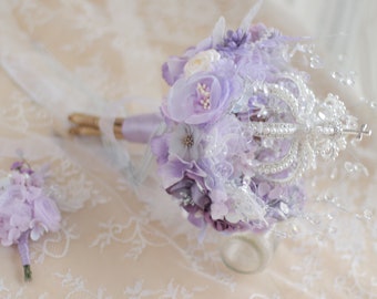 Handmade Architecture Bouquet Crown Purple Fabric Bridal Bouquet