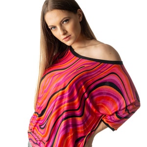 Women&#39;s jersey jersey, 3/4 sleeves, wide boat neckline, fantasy. Shirt woman. Blouse woman. Fancy women&#39;s T-shirt. Top