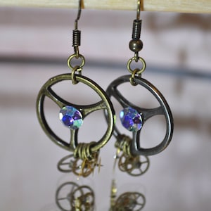 Steampunk Earrings | Gear Earrings | Steampunk Gears and Sparkle Earrings | Upcycled Gear Earrings | Watch Gear Earrings