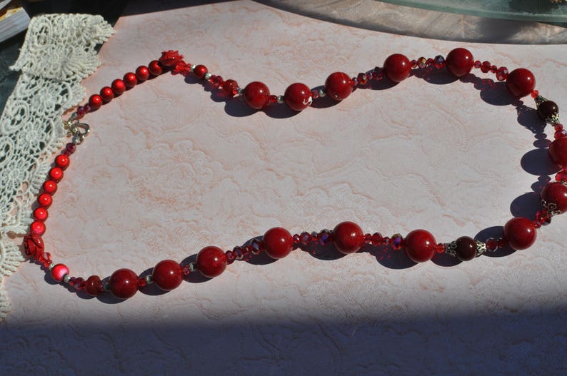 Vintage Beaded Necklace Red Earrings Necklace Red Necklace Roses Necklace Necklace and Earrings Set Red Rose Necklace and Earrings