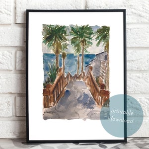 Grandview Stairs Watercolor and Ink Original Painting Printable Download Wall Art