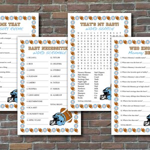 Football-Themed Baby Shower Games Baby Blue & Brown - Printable Instant Download