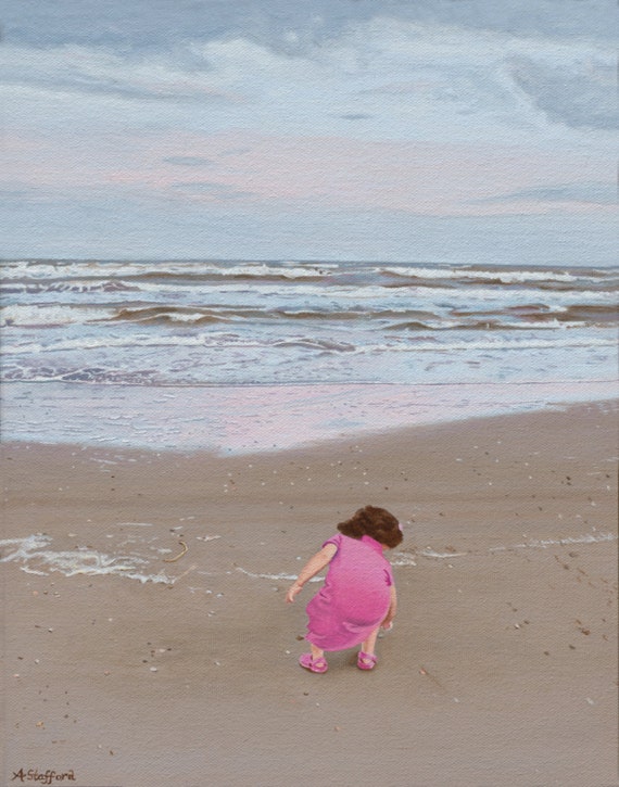 Sunset Beach Scene Giclee Print of Little Girl Picking up Shells at Surfside Beach in Texas, Blue and Pink - Etsy Sunset Beach Scene Giclee Print of Little Girl Picking up Shells at Surfside Beach in Texas, Blue and Pink - Etsy