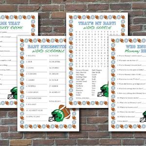 Football-Themed Baby Shower Games Green - Printable Instant Download