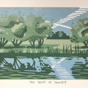 The Trent at Sawley -  Linocut, Original Print