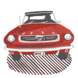 Mustang  – Car, Linocut, Original Print