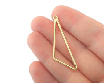 Gold Triangle Charms Wholesale RBG082 8x50mm 24k Shiny Gold Plated Textured Triangle Blanks Triangle Earring Triangle Pendant