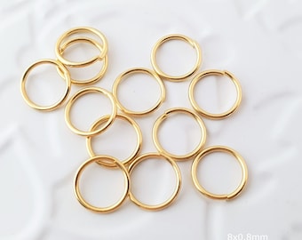 8mm Gold Stainless Steel Open Jump Rings 20ga 304 Grade - 18K Gold Plated