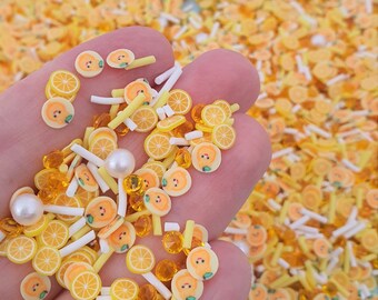 Orange Polymer Clay Slices with Acrylic Pearls and Gems Faux Fruit Mix