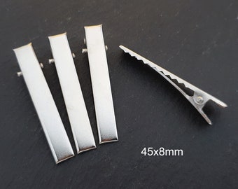 20pc Silver Hair Clip 45x8mm Iron Alligator Teeth Blank Hair Clip Blank Base