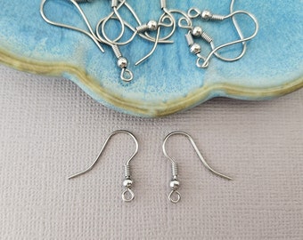 Stainless Steel Ear Wires w bead and coil 100/500pc ~ 316 grade Earring Hooks